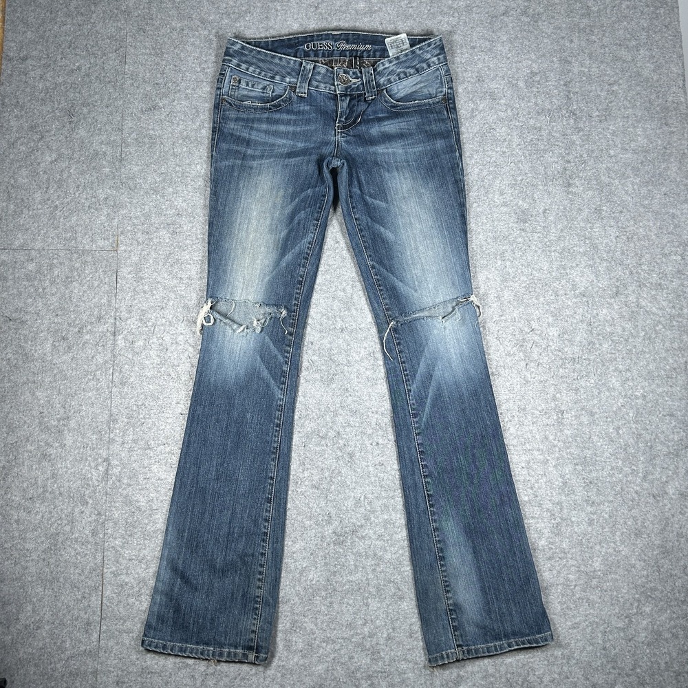 Vintage Guess Daredevil Denim Jeans Womens 26(29x32) Medium Blue Wash Y2K Ripped